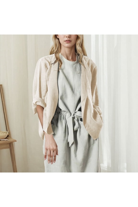 Cotton Linen Womens Sweater Open Front Fall Winter Cardigan Casual Beige Trendy Loose Womens Fashion