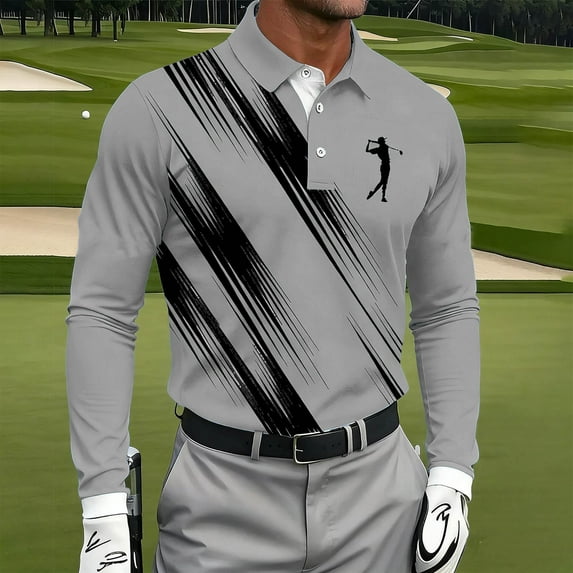 Fznquz Cotton Men's Polo Shirts Long Sleeve Golf Gray Collared Shirt Casual Pullover Regular Fit Mens Clothes Trendy
