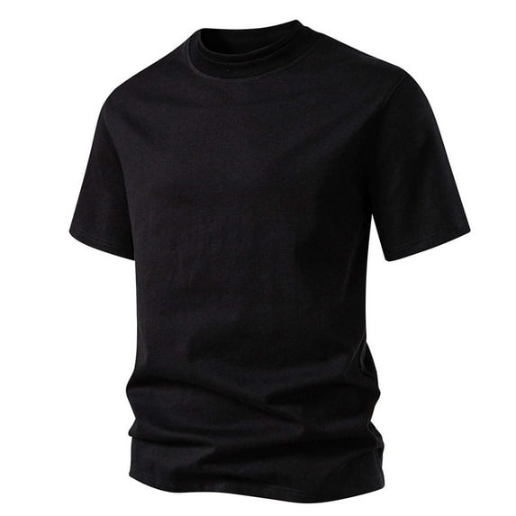 Fznquz Cotton Men's T-Shirts Basic Short Sleeve Black T-Shirt Casual Plain Shirt L