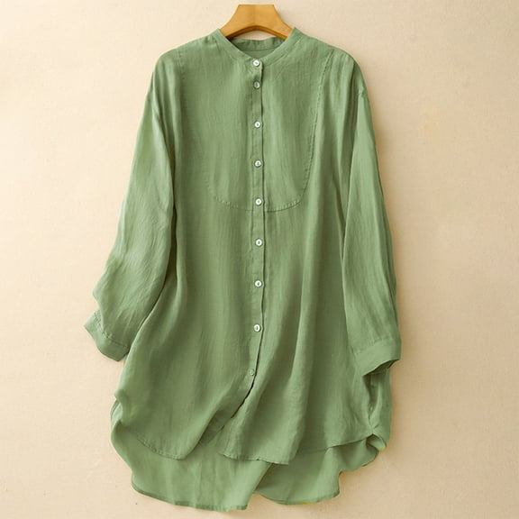 Fznquz Cotton Women's Tops Casual Green Button Down Shirt Plain Fall Loose Fit Womens Tee Shirts