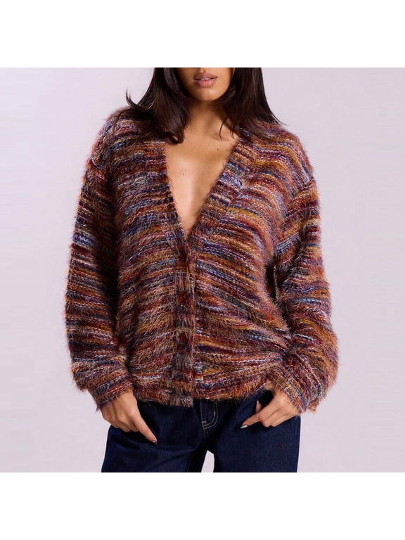 Cotton Womens Sweaters Button Up Knit Cardigan Sweater Fleece Pink Long Sleeve Women Winter Clothes