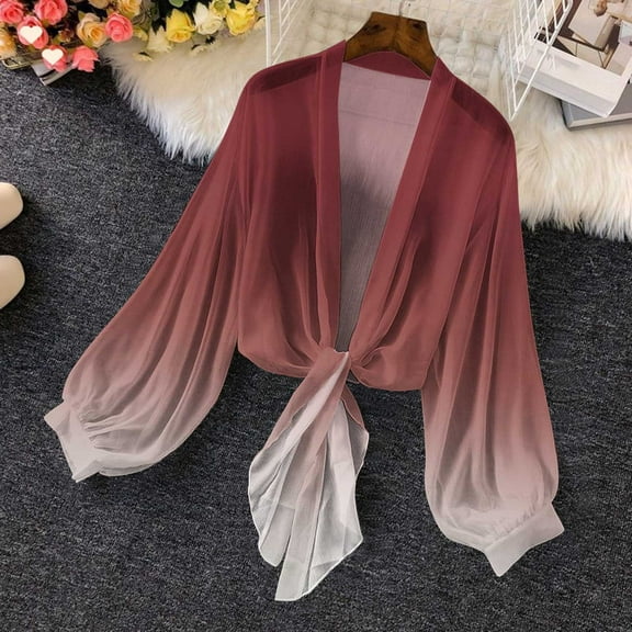Fznquz Cover Up Light Cardigans for Women Summer Chiffon Cardigan Multicolor Soft Puff Sleeve Trendy Womens Clothes