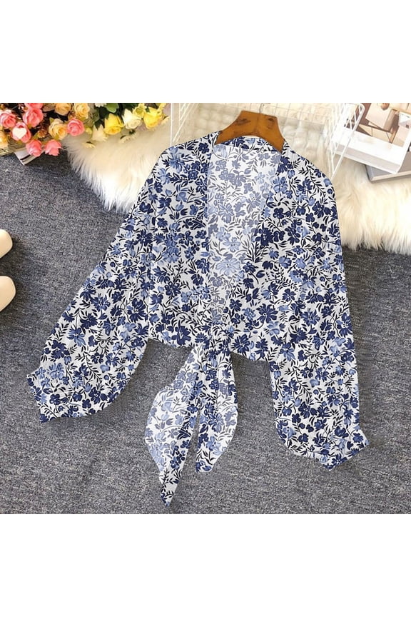 Cover Up Womens Sweaters Shrugs Chiffon Cardigan Tie Front Graphic Bolero Coat