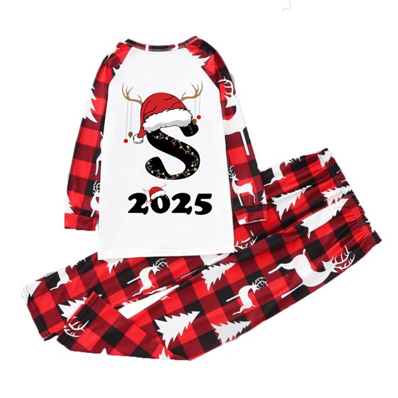 Fznquz Cozy Christmas Family Pajamas Matching Sets 2025 Comfy Loungewear Tops and Plaid Pants Long Sleeve Letter Print Pajama