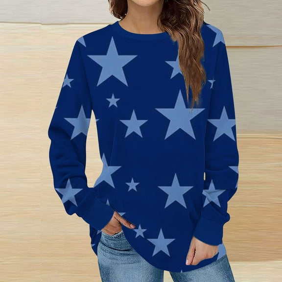 Fznquz Crew Neck Sweatshirts Women Winter Blue Long Sleeve Pullover Tops Casual 2025 Loose Fit Winter Clothes