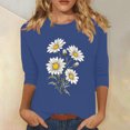 thumbnail image 1 of Fznquz Crew Neck Women's Tshirt Blue 3/4 Sleeve Floral Tees Soft Spring Summer Casual Women Tops M, 1 of 4