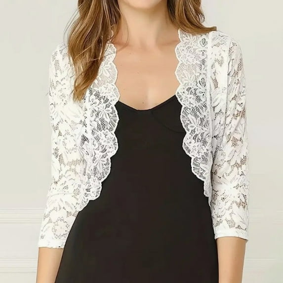 Fznquz Cropped Lightweight Cardigans for Women Bolero Shrugs White Cardigan Dressy Casual Lace Blouse
