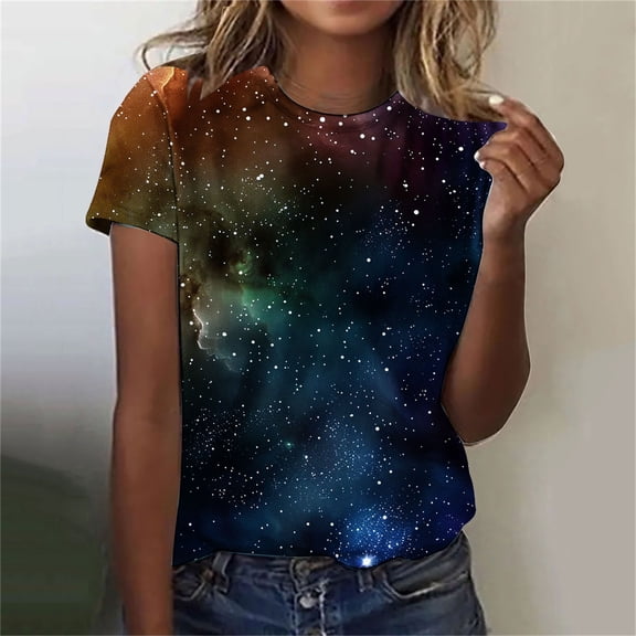 Fznquz Cute Summer Tops for Women Casual Fashion Short Sleeve T Shirts Sparkling Glitter Soft Crew Neck Women's Blouses