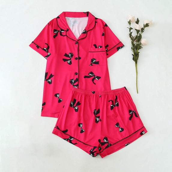 Fznquz Cute Women's Pajamas 2 Piece Button Up Pajama Short Sleeve Tops and Shorts Pj Sets