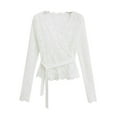 thumbnail image 1 of Fznquz Dressy Casual Womans Tops White Wrap Lace Blouses V Neck Trendy Tie Front Womens Shirt, 1 of 5