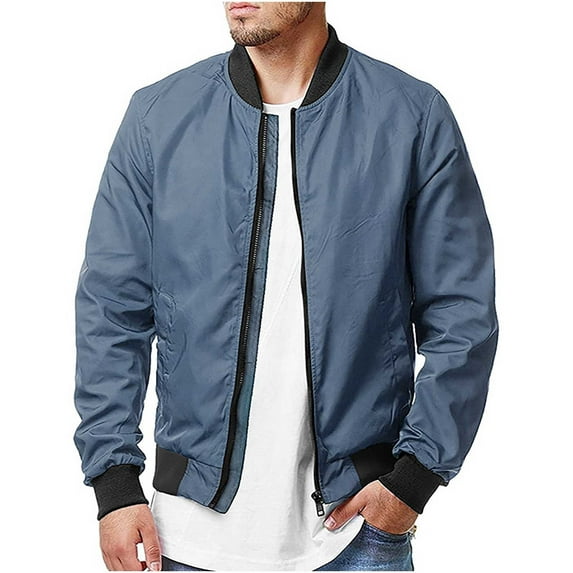 Fznquz Fall Men Jacket Under $5 Casual Stylish Bomber Blue Long Sleeve Zipper Lightweight Coats for Men L