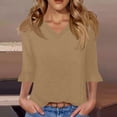 thumbnail image 1 of Fznquz Fall Plus Size Tops for Women Brown 3/4 Length Sleeve Plain T Shirt Casual V Neck Solid Puff Tops,XXL, 1 of 6