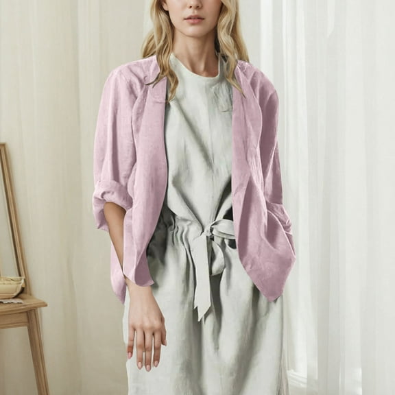 Fznquz Fall Winter Women's Cardigan Open Front Cotton Linen Cardigan Pink Trendy Casual Loose Womens Fashion