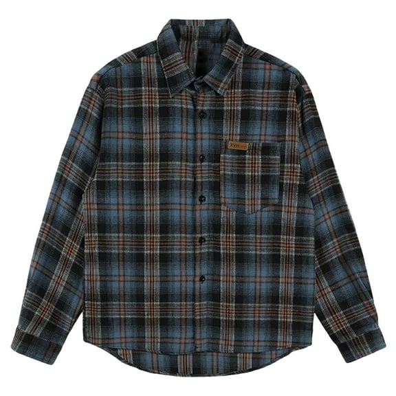 Fznquz Flannel Big and Tall Button Up Shirt Men Long Sleeve Brown Button down Shirt Pocket Big and Tall Mens Clothes