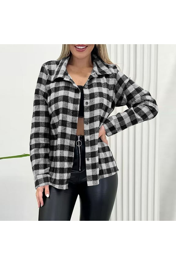 Flannel Fall Tops for Women 2025 Button Down Black Casual Shirt Lightweight Button Up Plaid Shirts for Teens Girls