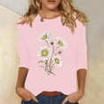thumbnail image 1 of Fznquz Floral Womens T Shirts Pink 3/4 Sleeve Crew Neck Tees Soft Spring Summer Casual Women's Fashion S, 1 of 4