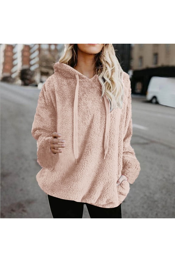 Fuzzy Womens Hoodies Pink Winter Fleece Hoodies Soft Warm Long Sleeve Fall Outfits
