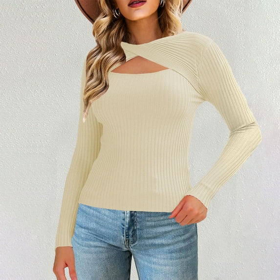 Fznquz Going Out Women Blouse Long Sleeve Cotton Beige Shirts Dressy Casual Knit Slim Fit Womens Clothing XL