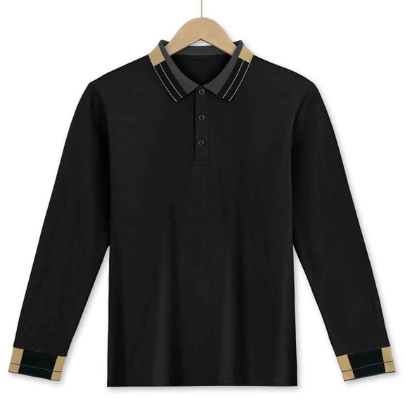 Fznquz Golf Polos Casual Black Long Sleeve Shirt Collared Winter Fall Button Big and Tall Mens Clothes