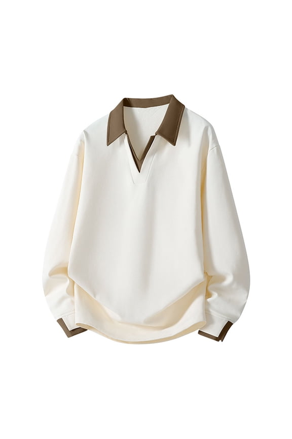 Golf Polos for Men Beige Winter Half Zip Collar Shirts Big and Tall Long Sleeve Casual Mens Clothes