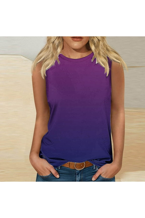 Gradient Tank Top for Women Sleeveless Crew Neck Soft Casual Summer Trendy Blue Junior Tank Tops Under 10