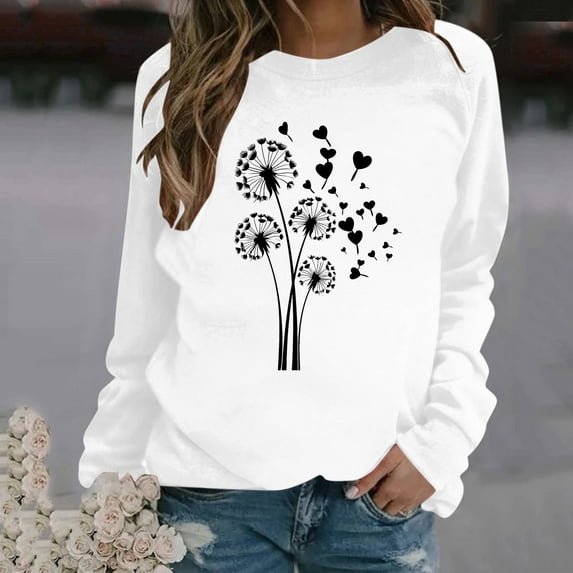 Fznquz Graphic Ladies Tops White Fall Long Sleeve T Shirt Loose Casual Crewneck Women Shirts