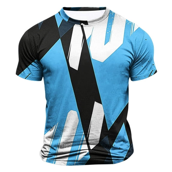 Fznquz Graphic Mens T Shirts Crew Neck Summer Blue Tshirt Casual Short Sleeve Men's Shirts M