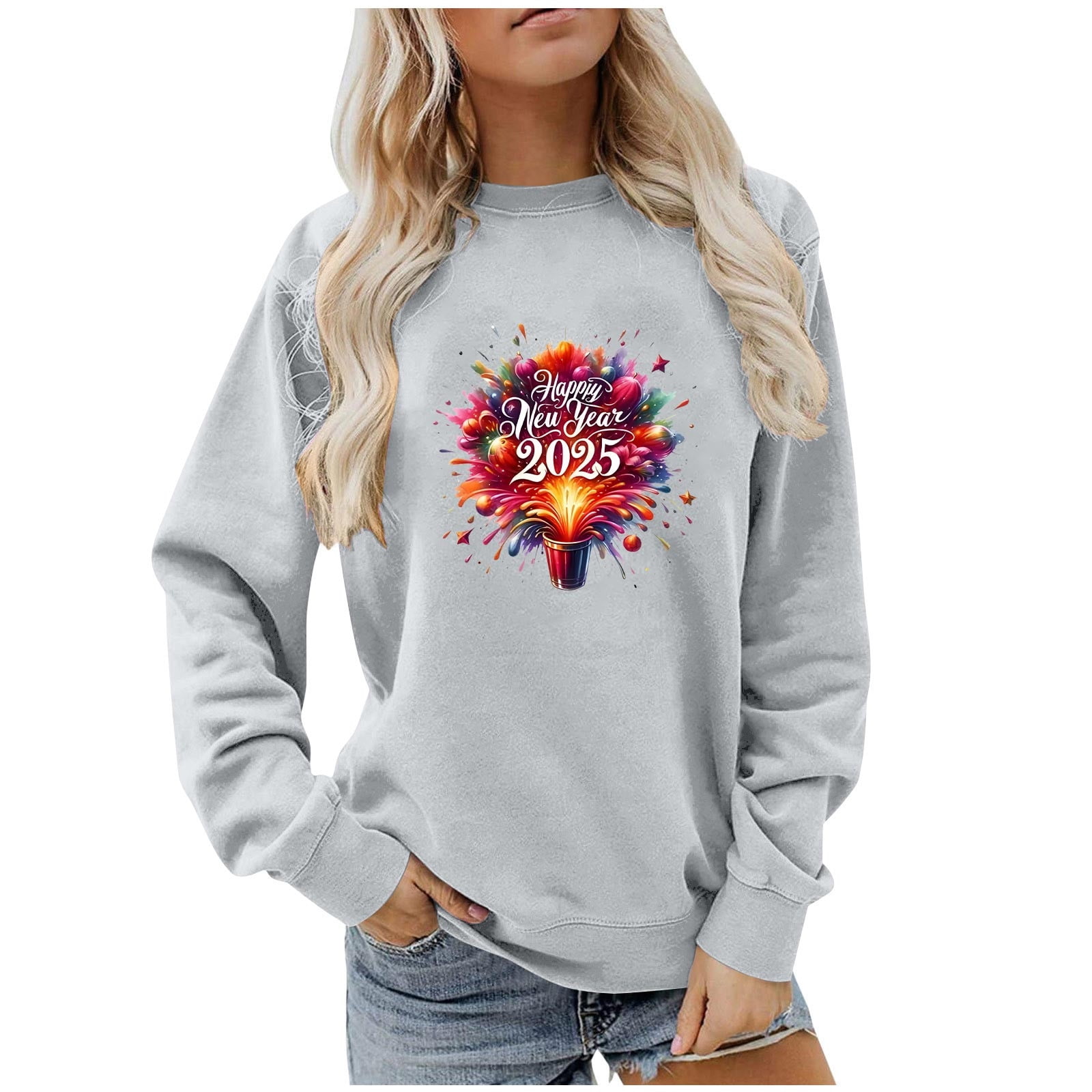 Fznquz Gray Sweatshirts Women Long Sleeve Y2K Oversized Sweatshirt ...