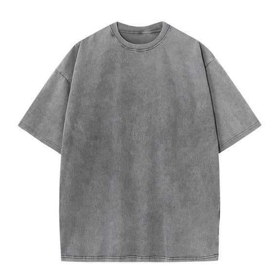 100% Cotton! Fznquz Gray T Shirt Men Sale Round Neck Short Sleeve Plain Pullover Loose Fit Solid Color Casual Shirts Men XXXL