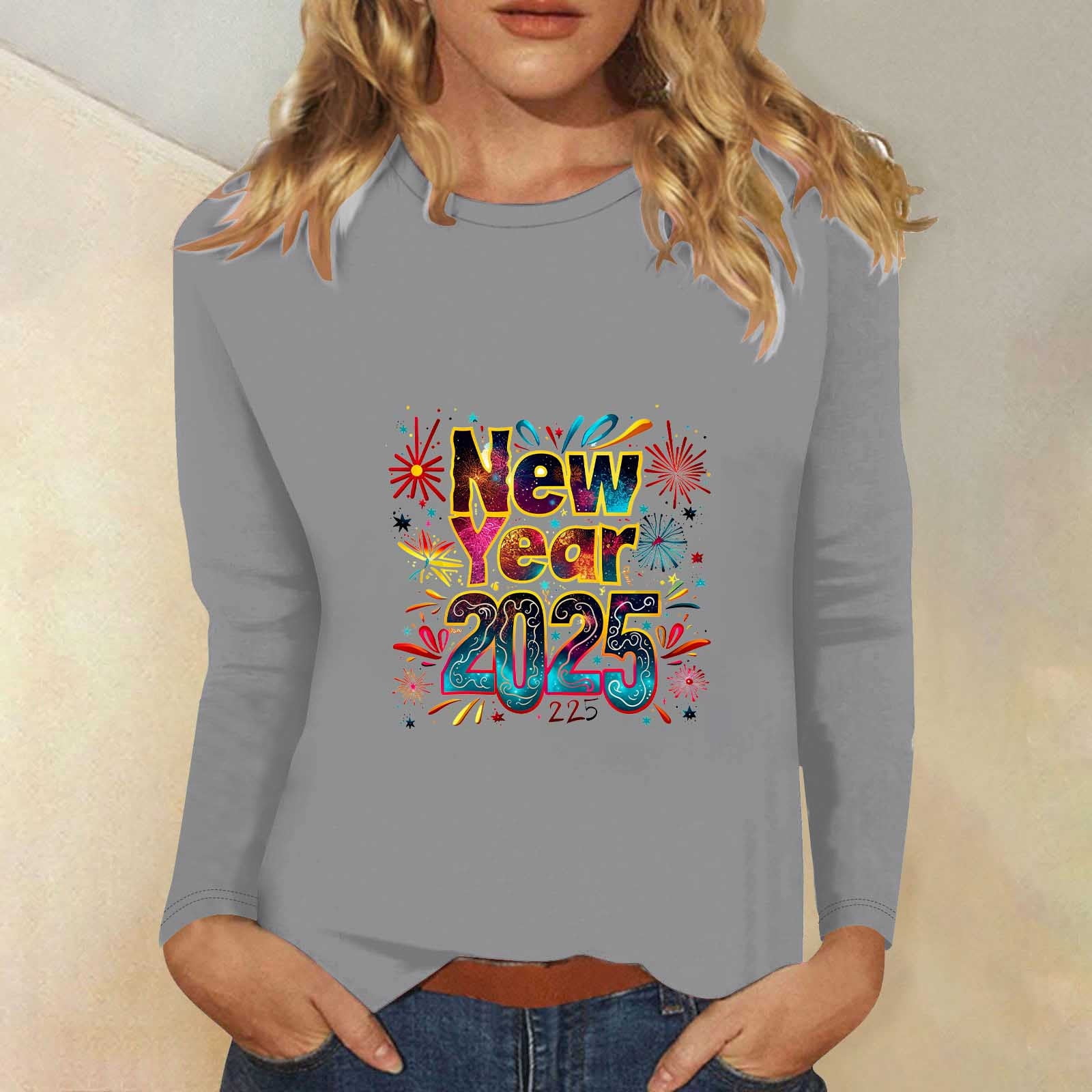 Fznquz Gray T Shirts for Women Fashion Long Sleeve Plus Size Tees 2025