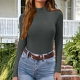 thumbnail image 1 of Fznquz Gray Women Tops Ribbed Going Out Long Sleeve Basic Tee Fitted Turtleneck Trendy Plain Shirts for Women,L, 1 of 6