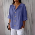 thumbnail image 1 of Fznquz Gray Womens 3/4 Sleeve Tops Button Down Linen Tops V Neck Plain Solid Color Loose Clothes,XL, 1 of 6