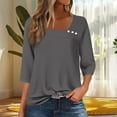 thumbnail image 1 of Fznquz Gray Womens Fall Tops 3/4 Sleeve Plain Shirts 2025 Winter Loose Shirt,S, 1 of 5