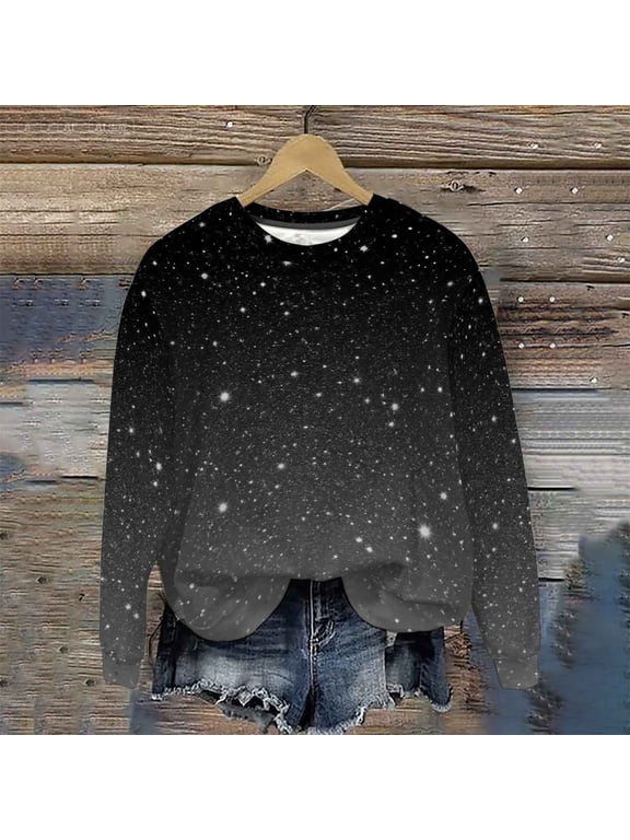 Gray Womens Long Sleeve Tops Crewneck Pullover Winter Shirt Plus Size Gradient Clothing