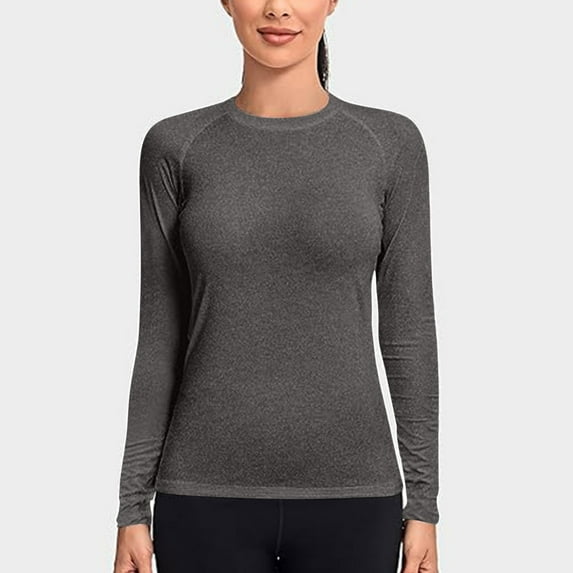 Fznquz Gray Work Blouses for Women Long Sleeve Crewneck Workout Tops Solid Color Yoga Athletic Casual Tops Women XXL