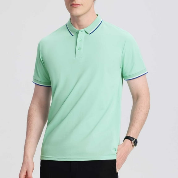 Fznquz Green Polo Shirts Men Basic Dress Polos Summer Casual Button Plain Mens T Shirts L