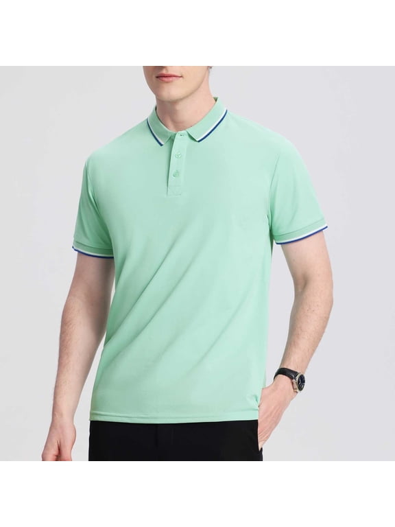 Green Polo Shirts Men Basic Dress Polos Summer Casual Button Plain Mens T Shirts L