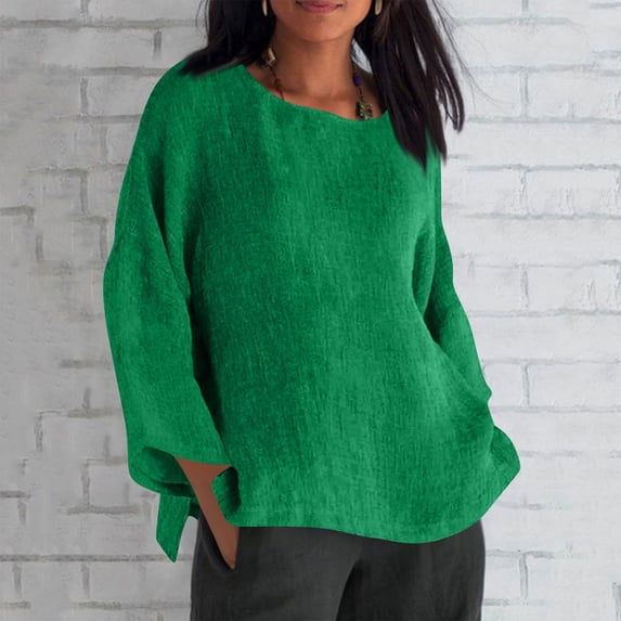 Fznquz Green Women's Blouse Long Sleeve Loose Plain Shirts Casual Fall Winter Women Clothing