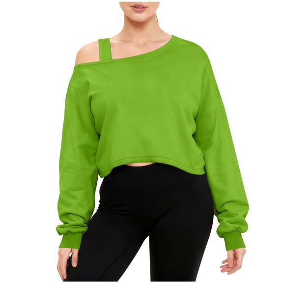 Fznquz Green Womens Oversized Tee Shirts Plain Off Shoulder Trendy Tee Crop Cold Shoulder Loose Spring Fashion,L