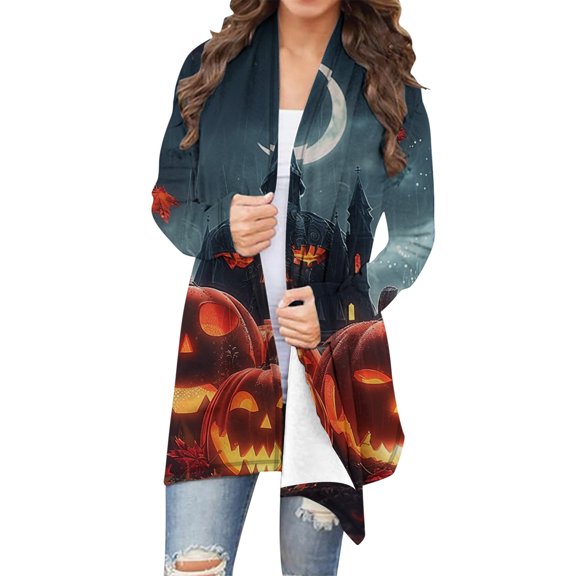 Fznquz Halloween Cardigan Sweaters for Women Long Sleeve Open Front Cardigans Casual Trendy Multicolor 2025 Womens Fashion