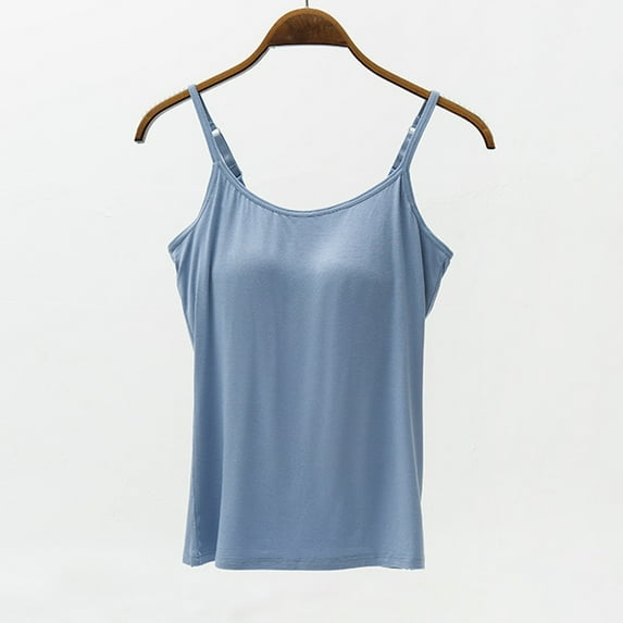 Fznquz Halter Top Spaghetti Strap Cami Slip Blue Built In Bras Fashion Casual Going Out Tops for Women Summer