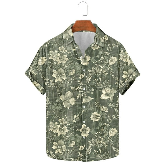 Fznquz Hawaiian Mens Shirts Summer Shirts Holiday Short Sleeve Button Down Tropical Beach Men Clothing