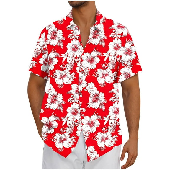 Fznquz Hawaiian Shirt Men Short Sleeve Summer Shirts Beach Button Up Men's Fashion