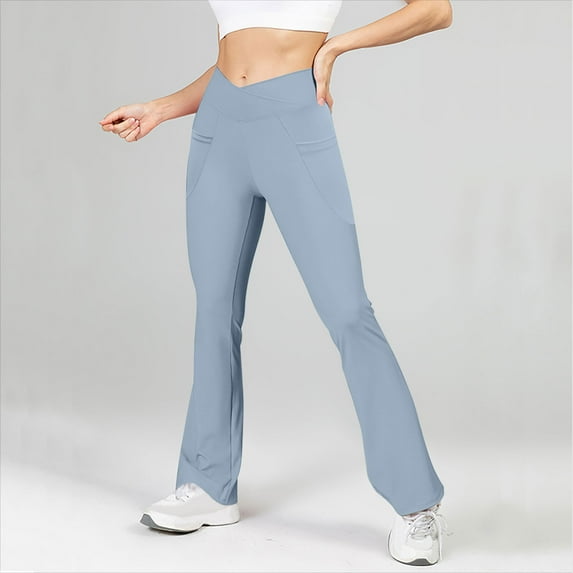 Fznquz High Waisted Womens Pants Trendy Yoga Flare Leggings Blue Athletic Tummy Control Workout Trousers S