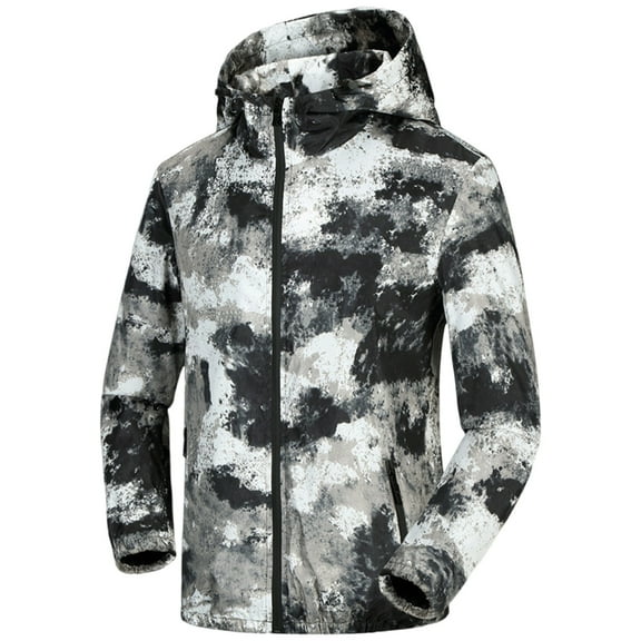 Fznquz Jackets for Men Black Waterproof Rain Winter Casual Camo Men Coat L