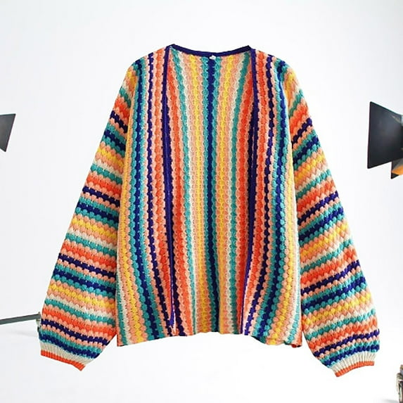 Fznquz Knit Summer Cardigan for Women 2025 Sweaters Striped Multicolor Cute Soft Coat