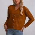 thumbnail image 1 of Fznquz Knit Sweaters for Curvy Women V Neck Button Down Cardigan Sweater Brown Casual Long Sleeve Winter Women Tops, 1 of 4