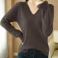 thumbnail image 1 of Fznquz Knit Womens Long Sleeve Tops Brown Plain Sweaters V Neck Casual Fall Women's Tee Shirts, 1 of 7