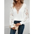 thumbnail image 1 of Fznquz Lace Sleeve Womens T-Shirts V Neck Cotton White Blouse Dressy Casual Elegant Formal Lace Women Blouses, 1 of 4