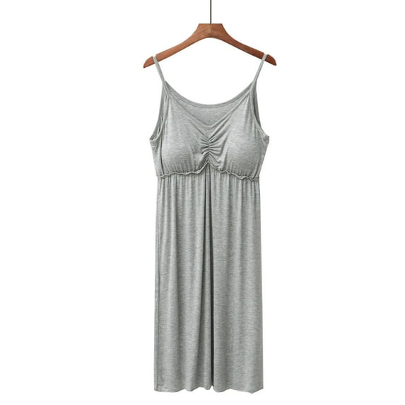 Fznquz Ladies Nightgowns Lounge Slip House Dress Soft Spaghetti Straps Gray Nighty with Built in Bra